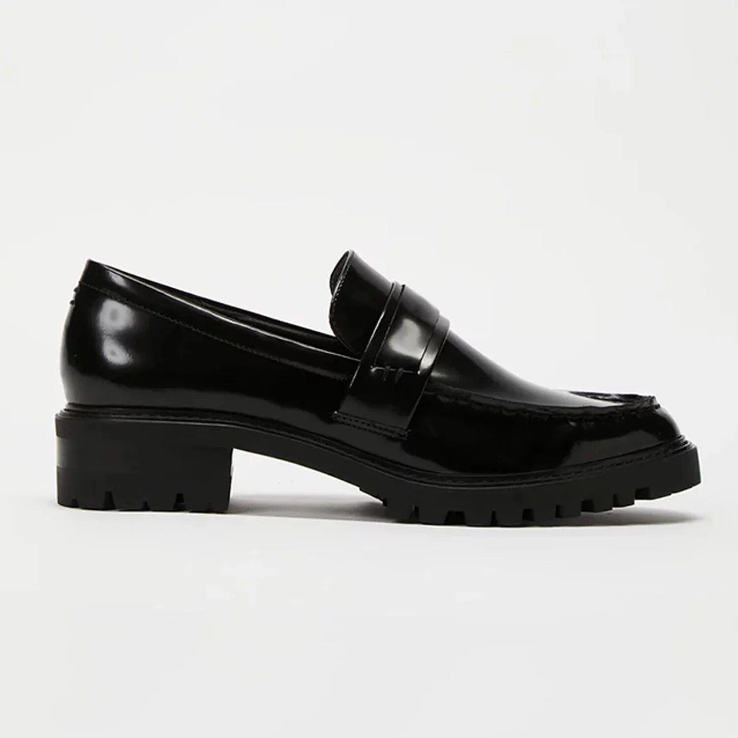 TAAFO Black Women's Med Chunky Heel Pumps Round Toe Platform Loafers Casual LargeLadies Shoes