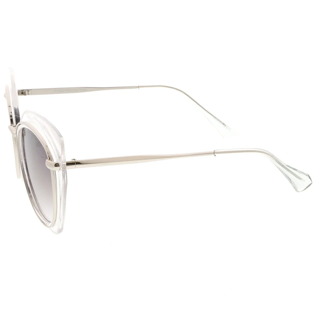 Women's Oversize Metal Trim Slim Arms Super Flat Lens Cat Eye glasses 57mm