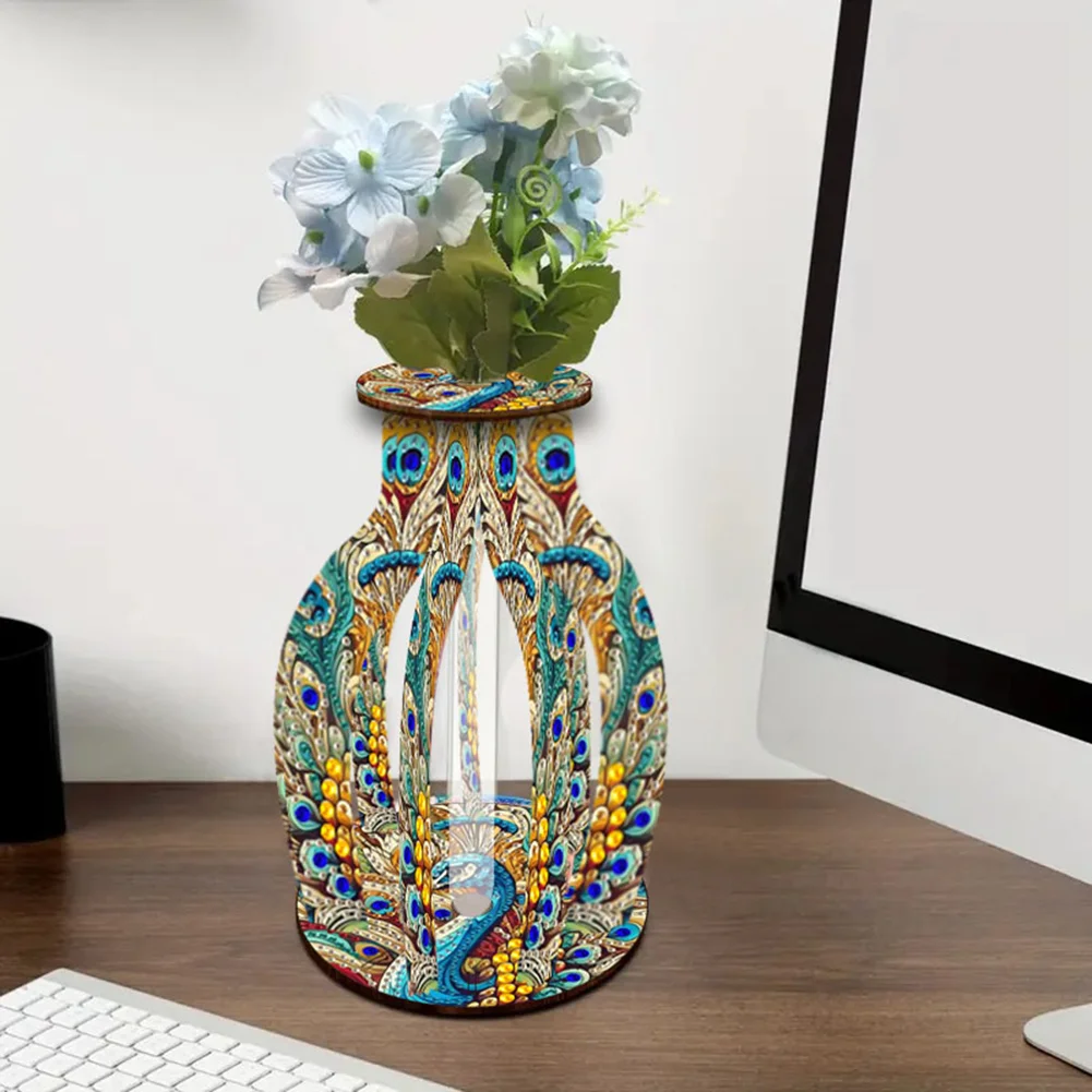 Peacock Diamond Painting Flower Vase Desktop Diamond Art Kits for Home Decor