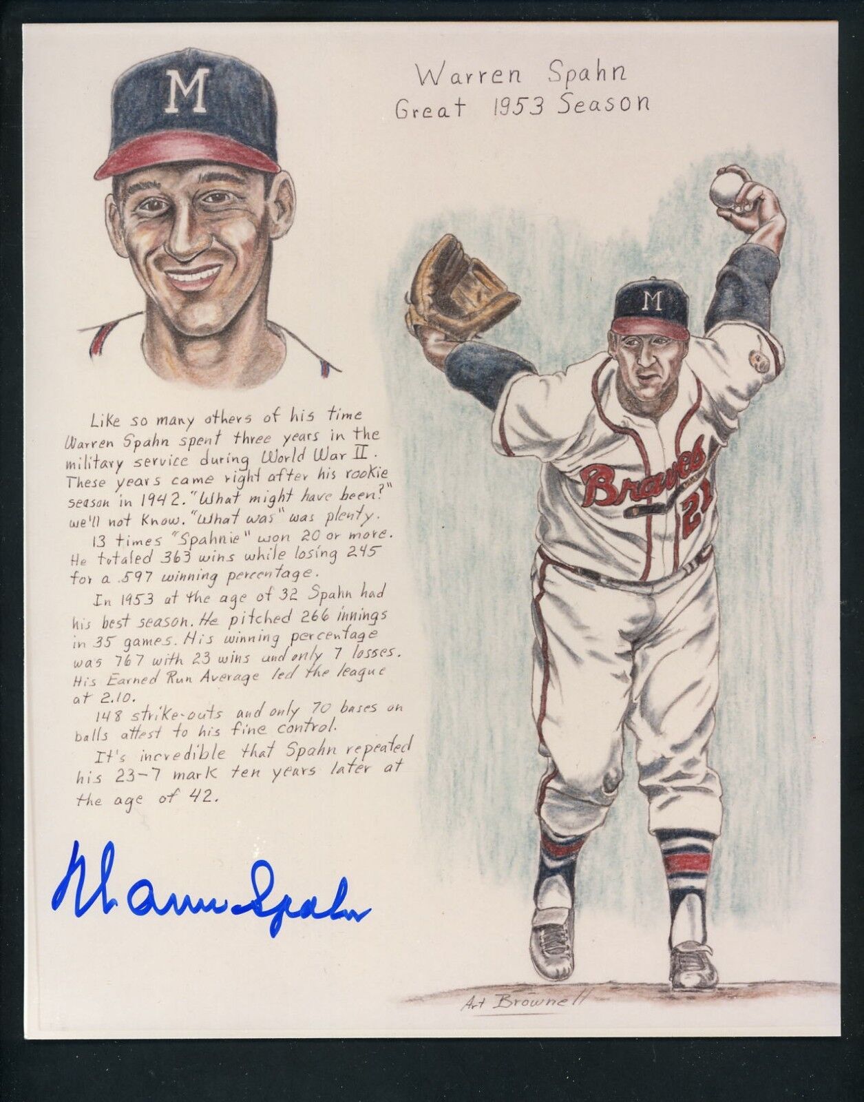 Warren Spahn Signed 8x10 Photo Poster painting with JSA auth Autographed Milwaukee Braves