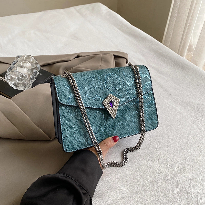 Women’s Small Pu Leather Snakeskin Elegant Square Magnetic Buckle Crossbody Bag