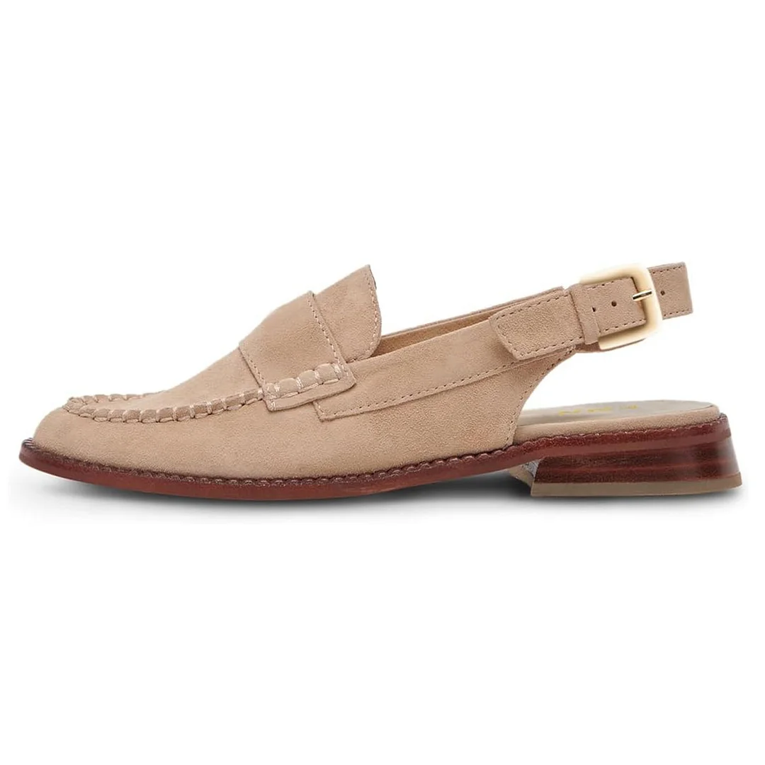 Nude Vegan Suede Round Toe Slingback Classic Loafer Shoes Women