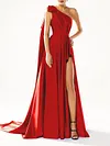 Bandeau Asymmetric Pleated Solid Color Split-Side One-Shoulder Mermaid Evening Dress
