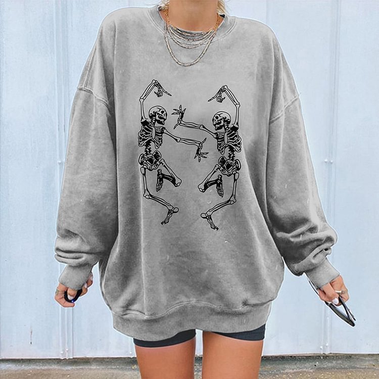 Long Sleeve Dancing Skull Print Sweatshirt