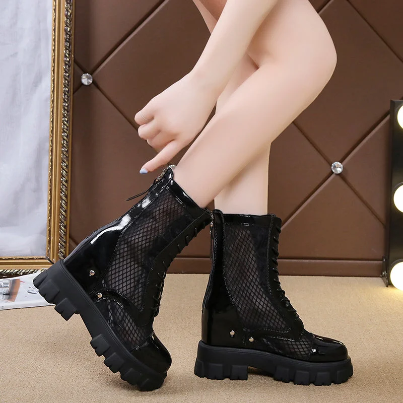 Chunky Platform Ankle Boots For Women Breathable Mesh Summer Shoes Woman Thick Sole Height Increasing Short Botas Mujer