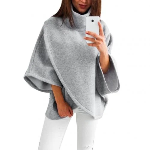 Peneran New Sudadera Mujer Fashion Women High Neck Batwing Crossed Poncho Winter Warm Coat Cloak Cape Fashion Толстовка Женская