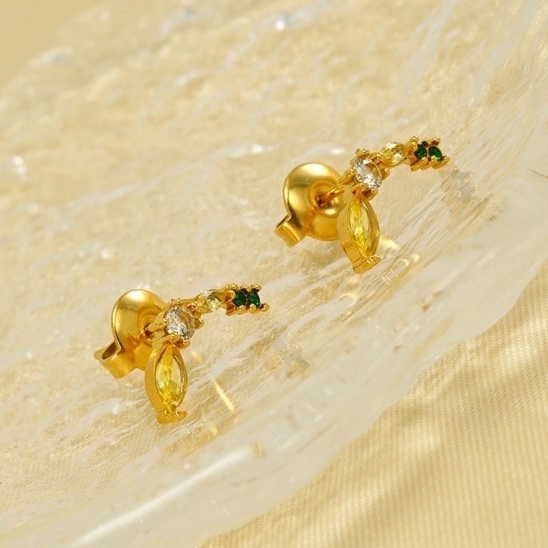 1 Pair Elegant Cute Lady Wreath Plating Inlay 304 Stainless Steel Zircon 18K Gold Plated Ear Studs