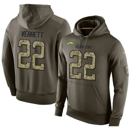 NFL Men's  San Diego Chargers #22 Jason Verrett Stitched Green Olive Salute To Service KO Performance Hoodie