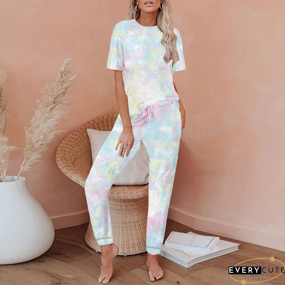 Multicolor Tie Dye Drawstring Jogging Jumpsuit