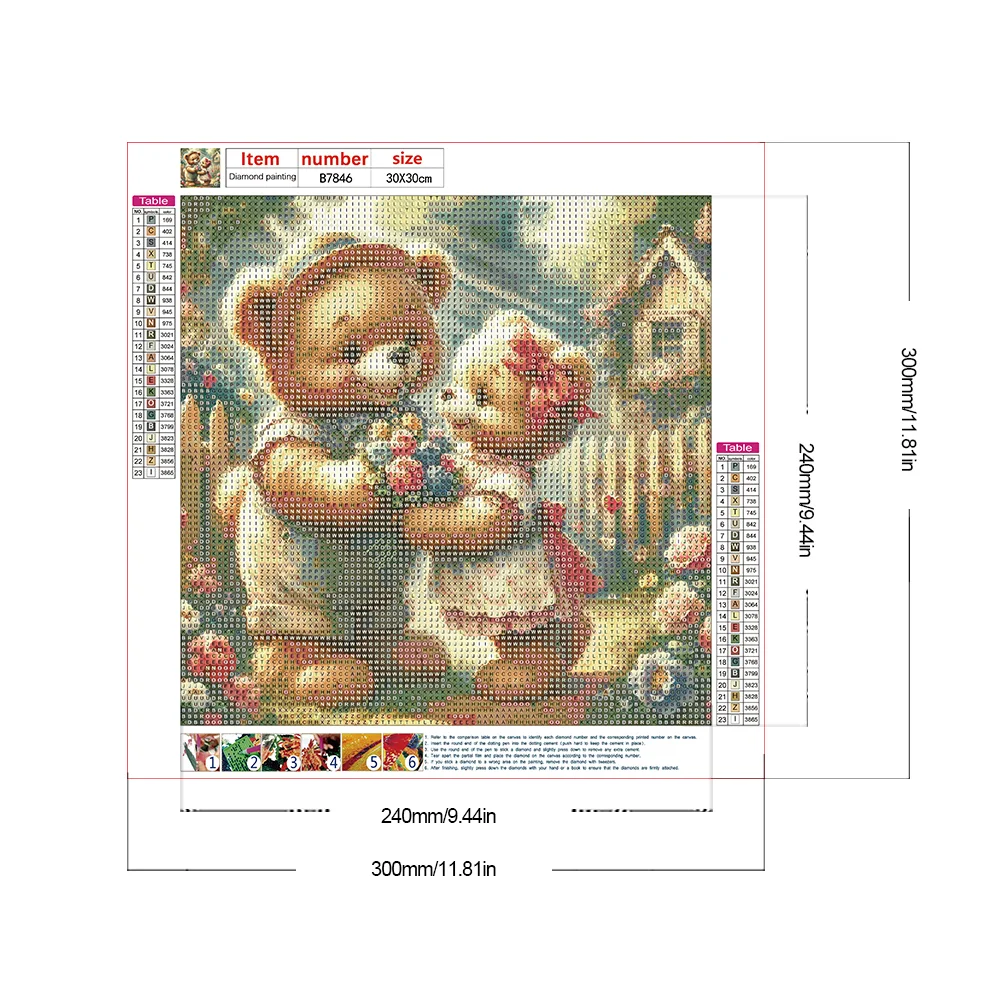 Diamond Painting - Full Round Drill - Rose Heart Bear(Canvas|30*30cm)