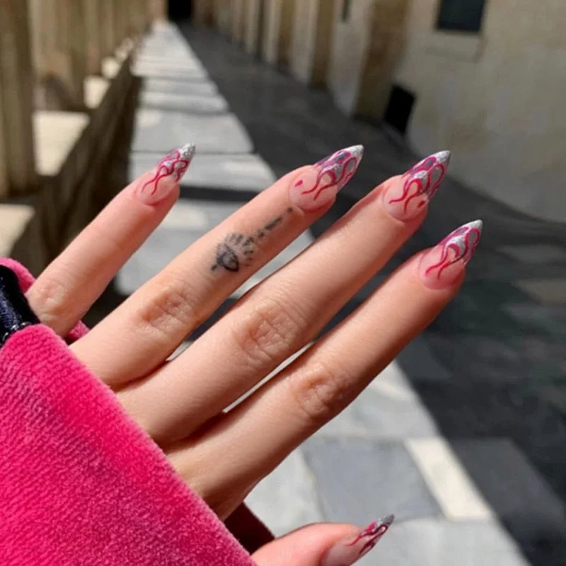 24pcs/set Acrylic Fake Nails Full Cover False Nail Art Tips 10 Sizes Fashion Designs With Nail Adhesive Sticker Coffin Nails-Nail Inspo