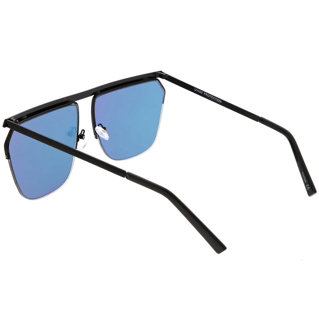 Overesize Modern Semi Rimless Aviator glasses Straight Crossbar Color Mirrored Flat Lens 63mm