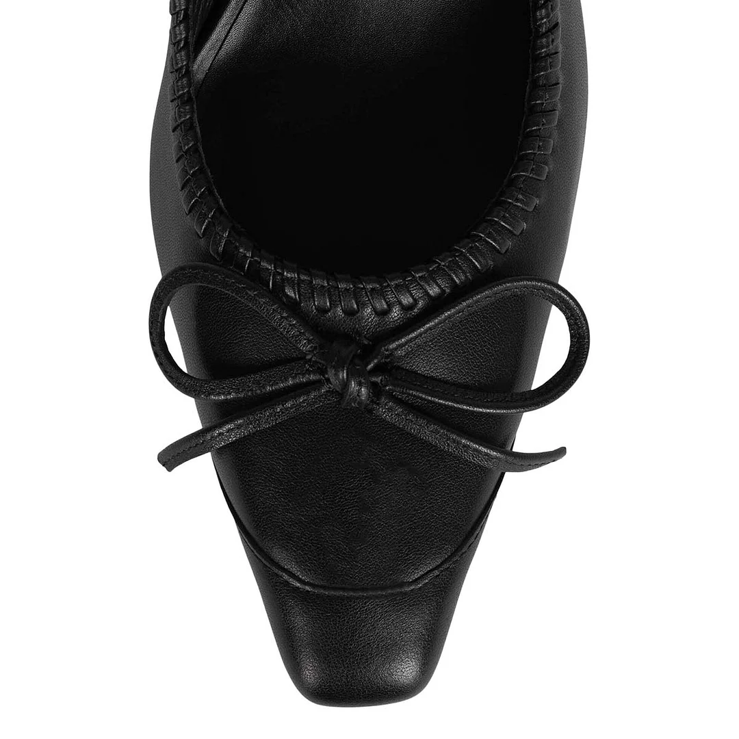 Chunky Heel Buckle Strap Square Toe Bow Mary Jane Shoes in Black