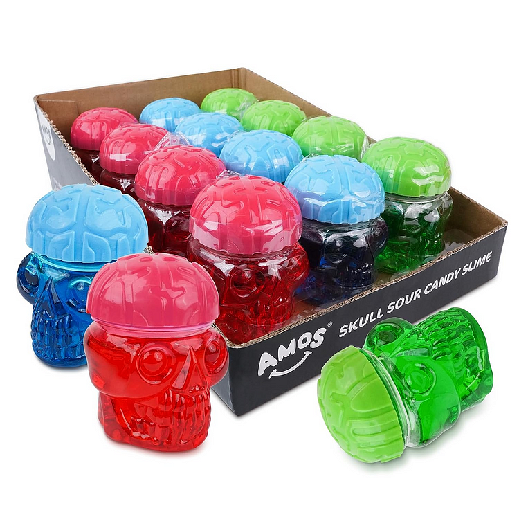 AMOS Skull Sour Candy Slime Dipping Gel Liquid Candy (12 Pack Assorted) 