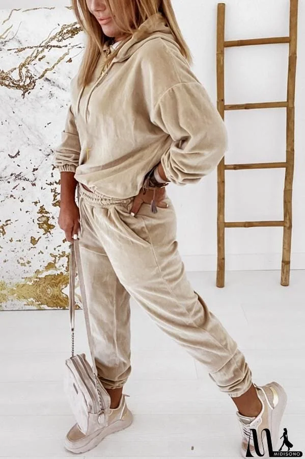 MidiSono - Velvet Drawstring Hooded Joggrt Set