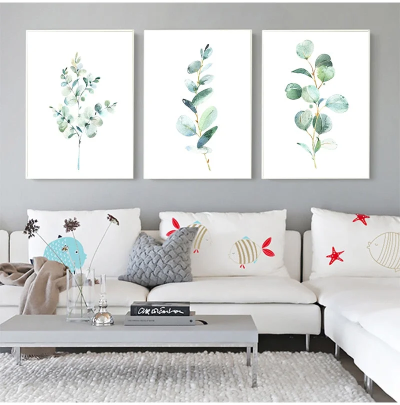 Eucalyptus Watercolor Print Floral Leaf Botanical Greenery Leaves Art Canvas Painting Green Wild Posters Home Wall Art Decor