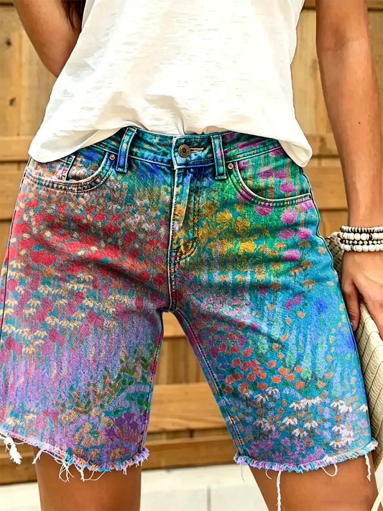 Women's Floral Print Denim Shorts