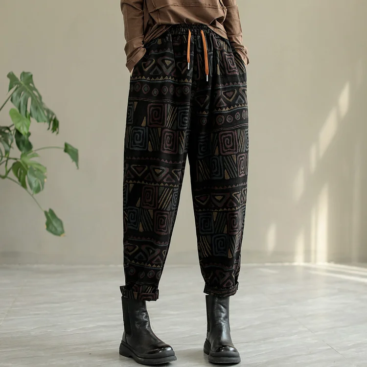 Women Retro Print Autumn Loose Casual Jeans