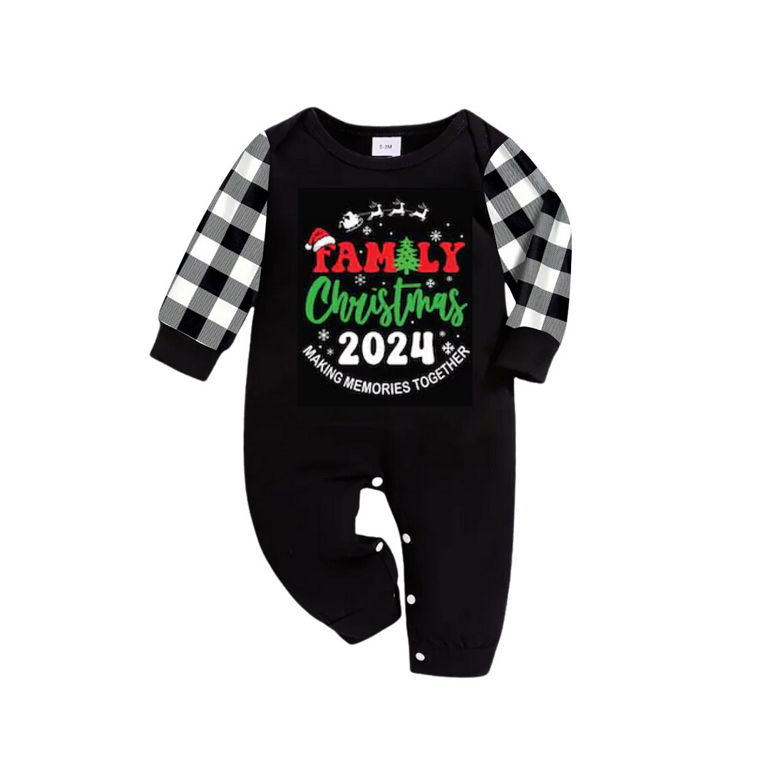 Cute "Family Christmas 2024 Making Memories Together" Text Print Black and White Plaid Family Matching Pajamas