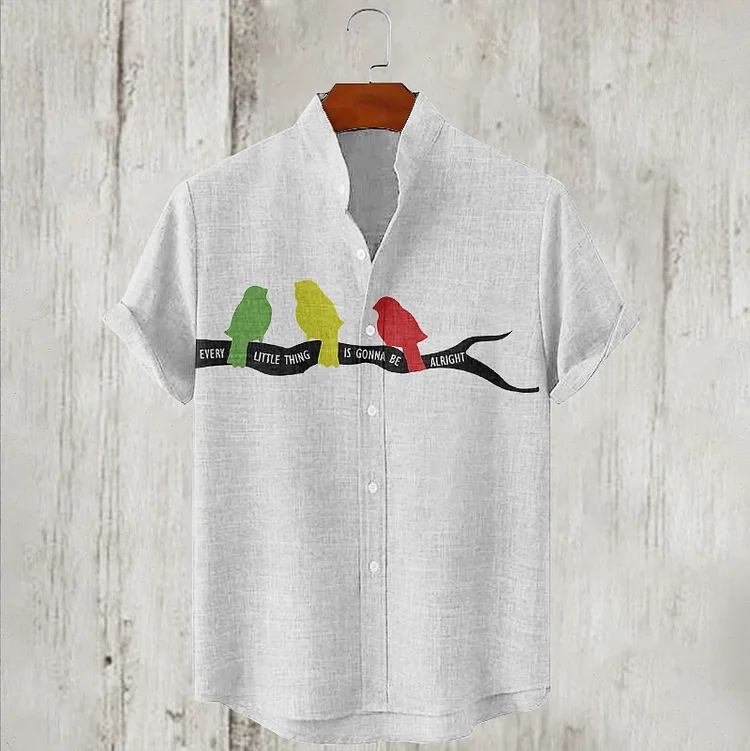 Men's Reggae Inspired Art Print Linen Blend Shirt