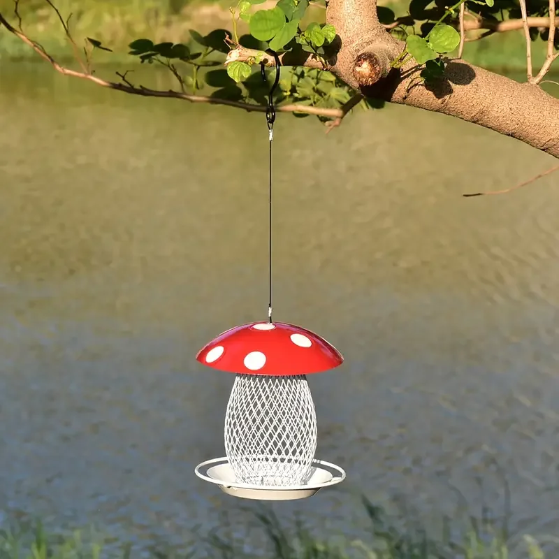 1pc classic squirrel proof mushroom shape hanging bird feeder for garden or park 1qt feed capacity garden supplies details 2