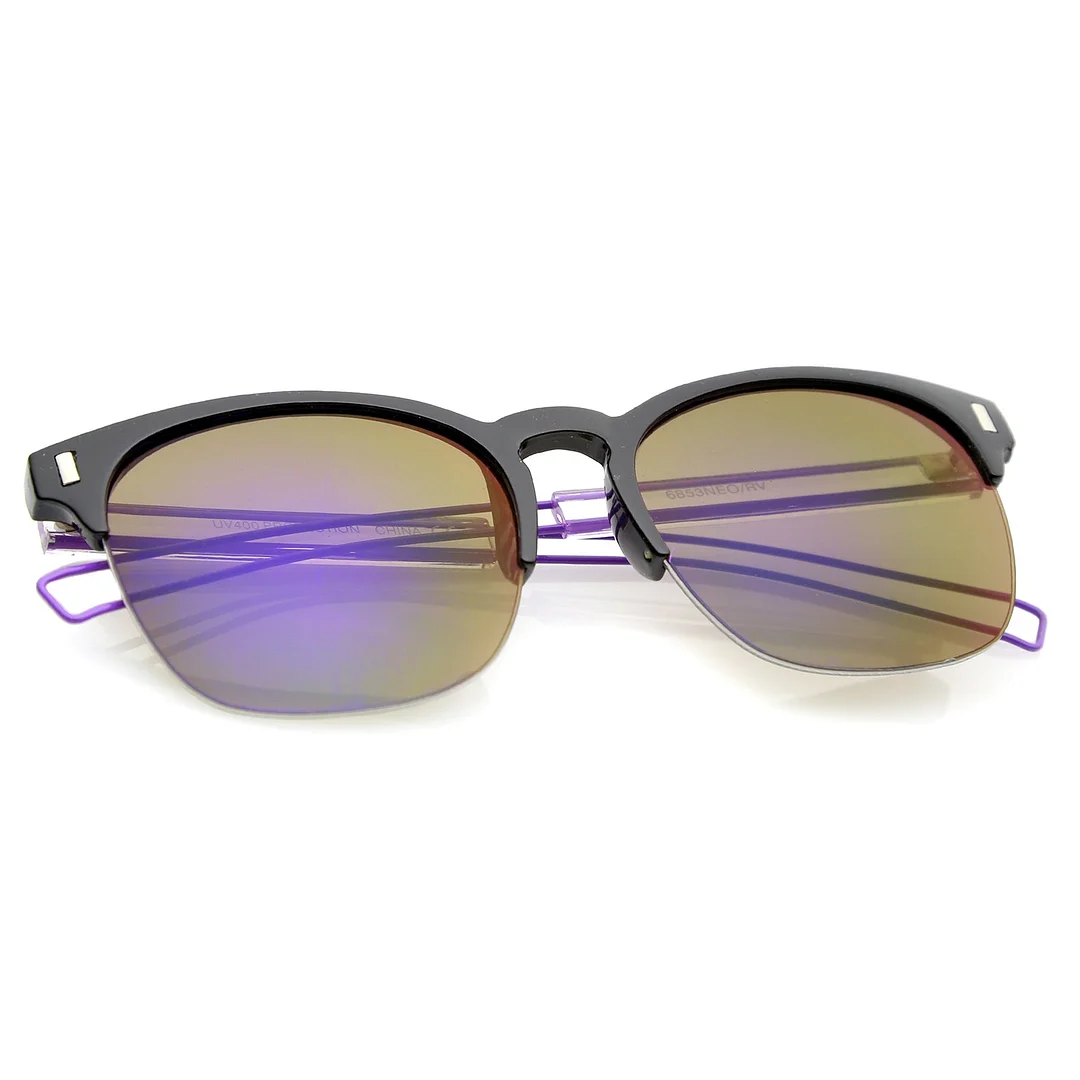 Semi Rimless Wire Hook Temples Square Colored Mirror Lens Horn Rimmed glasses 56mm