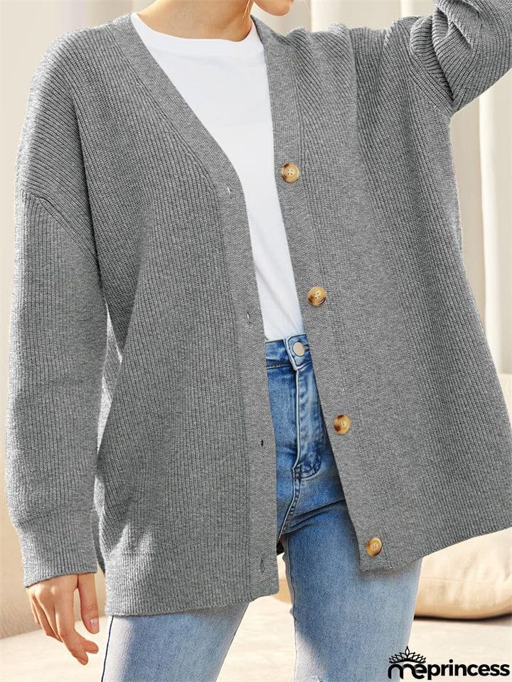 Female Versatile Trendy V-neck Solid Color Knitted Sweater