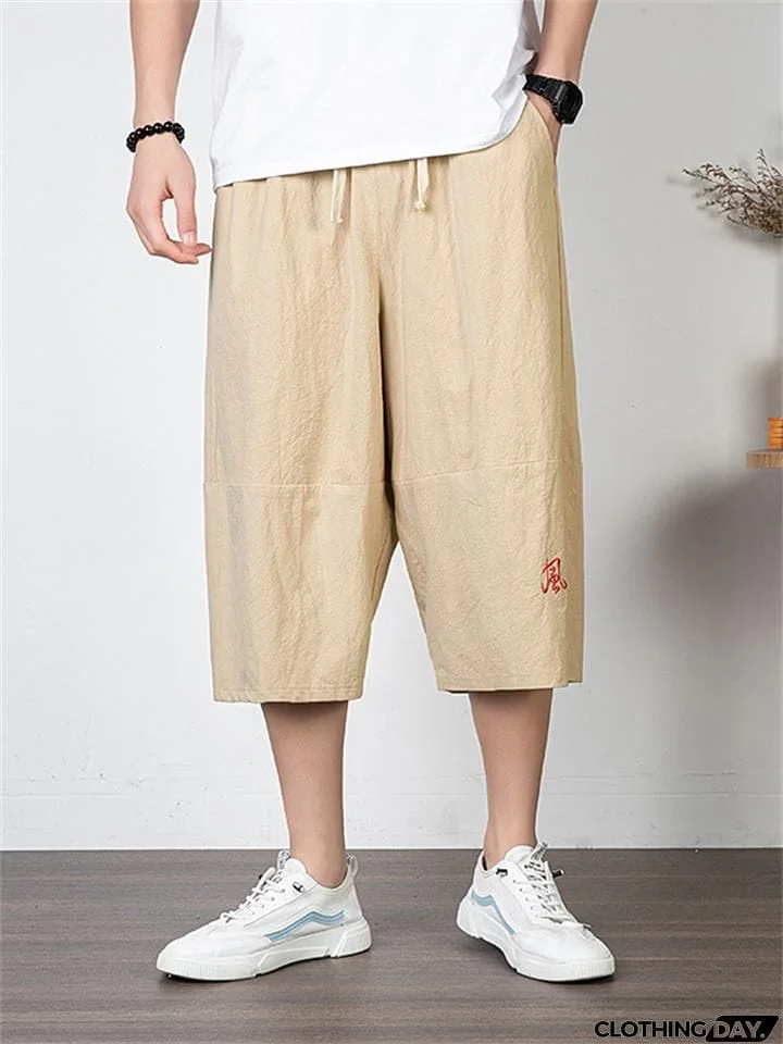 Men's Simple Casual Plus Size Linen Cropped Pants