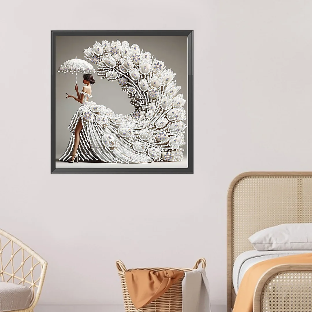 White Dress Beauty Special Shaped DIY Partial Drill Diamond Painting Kit 30x30cm