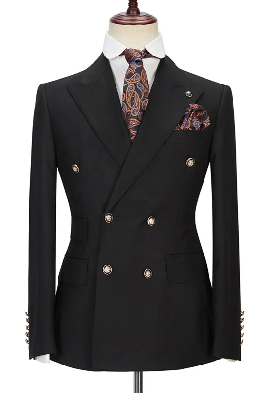 Black Peak Lapel Blazer Wedding Suits With Double Breasted