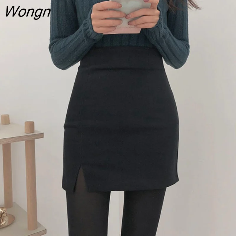 Wongn Mini Skirts Women High Waist Side-slit Korean Style Slim Trendy Elegant OL Chic All-match Female Bottom Popular Spring
