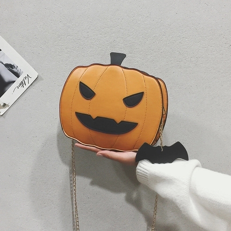 Halloween Women’S Small PU Leather Pumpkin Streetwear Zipper Chain Bag