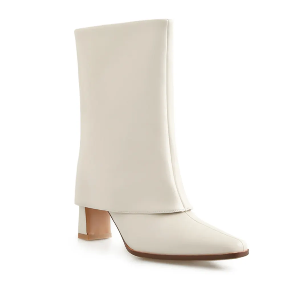 70mm Short Tube Block Heel Boots White-vocosishoes