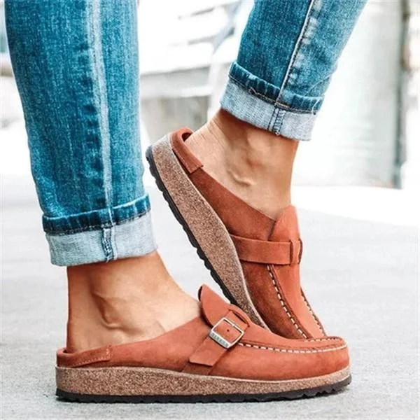 Women Casual Comfy Leather Slip On Sandals