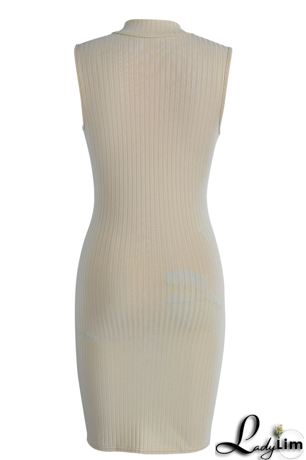 Apricot Fashion Print Patchwork Zipper Collar Pencil Skirt Dresses