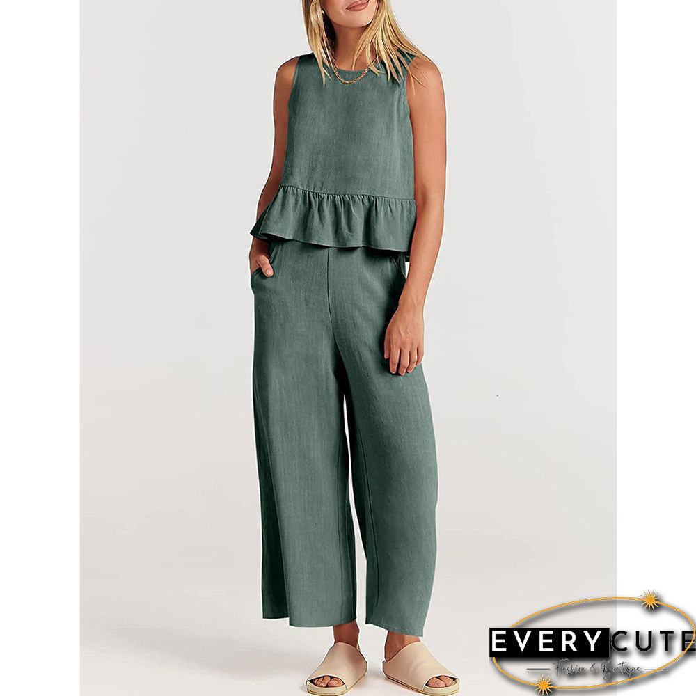Gary Green Sleeveless Pleated Tank and Wide Leg Pants set