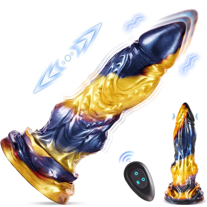 blue and yellow 3 in 1 silicone vibrator dragon dildo anal plug remote sex toy