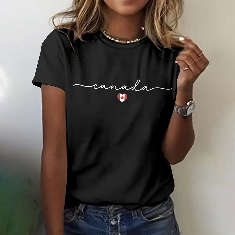 VChics Women's Canada Print Crew Neck Short Sleeve T-shirt