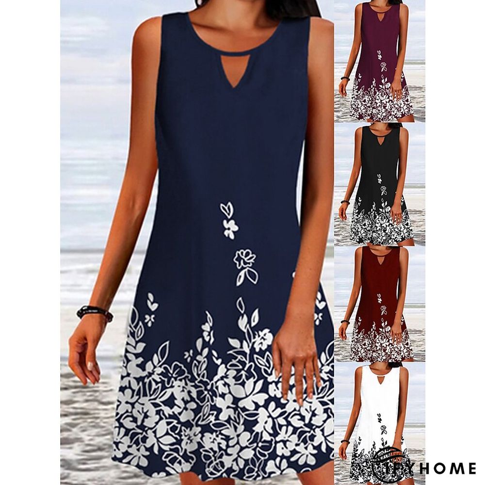 Women's Casual Dress Tank Dress Summer Dress Floral Print Crew Neck Mini Dress Active Basic Outdoor Daily Sleeveless Loose Fit Black White Wine Spring Summer S M L XL XXL | IFYHOME