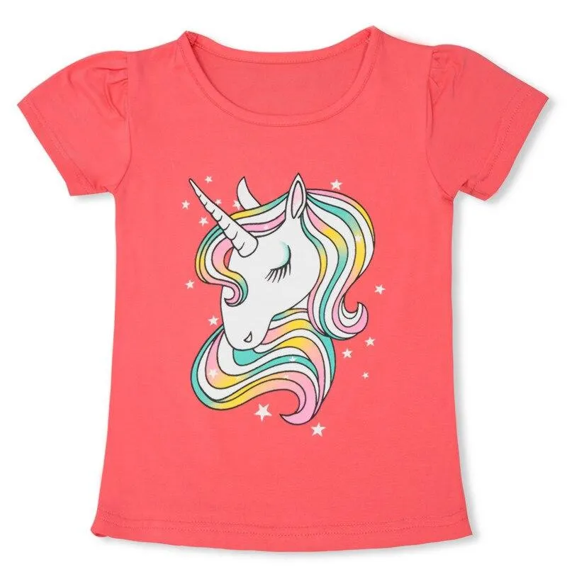 Fashion Unicorn Girls T-shirt Children Short Sleeves White Tees For Boys Baby Kids Cotton Tops For Girls Clothes 3 4 5 6 7 8 Yrs