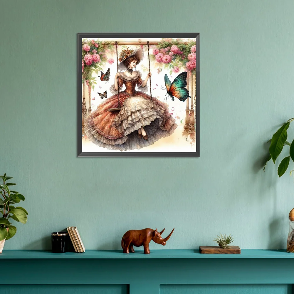 Full Round Diamond Painting 30*30cm - Lady On The Swing
