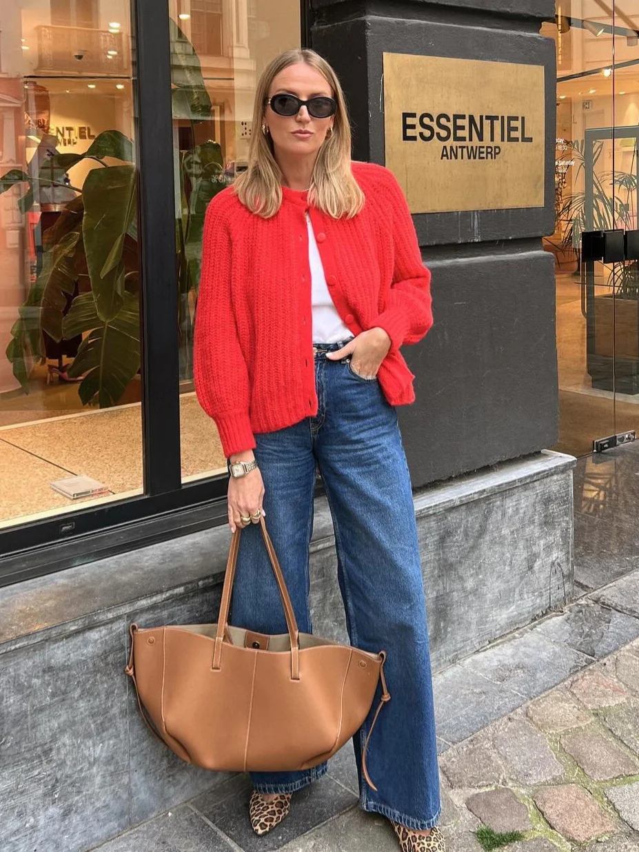 Nigikala Nigikala Women's Y2K2025 Autumn New Solid-Colored Cardigan Long-Sleeved Knitted Sweater Coat Women B66021