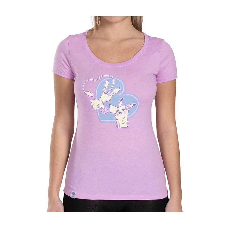 Pikachu & Mew Admiration Pink Fitted Scoop Neck T-Shirt - Women