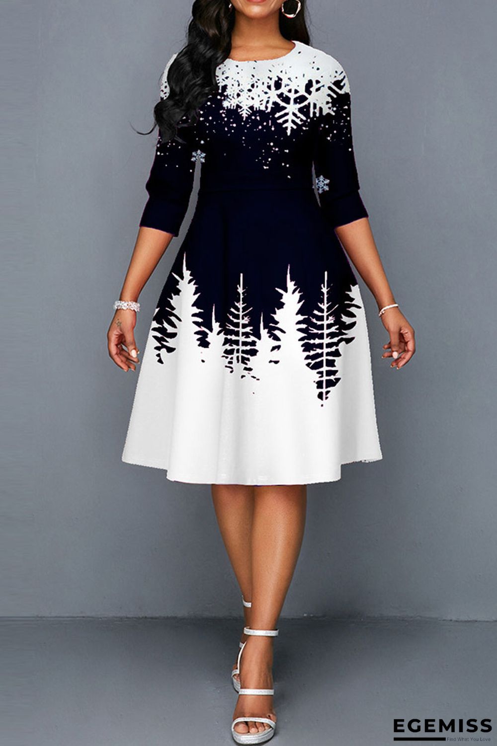 Black Casual Print Patchwork O Neck A Line Dresses | EGEMISS