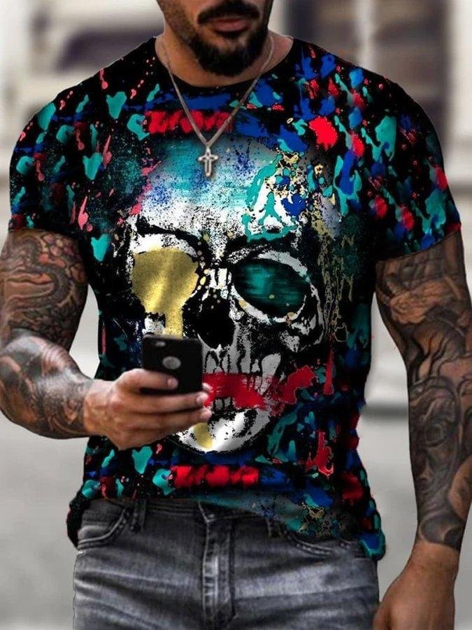 Mens Graffiti Skull Print Short-Sleeved T-Shirt