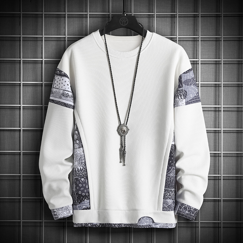 Men Trendy Loose Stitching Casual Long Sleeve Sweater / TECHWEAR CLUB / Techwear