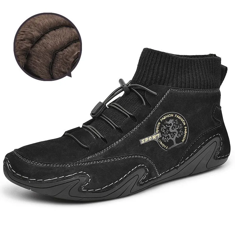 Vintage Men Boots Suede Leather Western Ankle Boots Men Warm Fur Winter Snow Boots Casual Shoes Sneakers Cowboy Botas JKPUDUN
