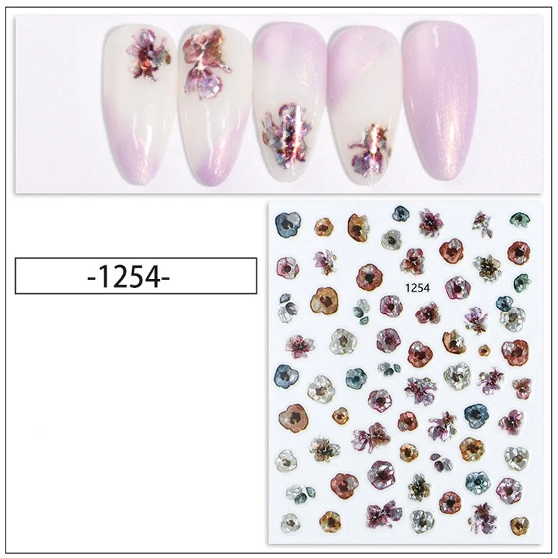 Nail Stickers Back Glue Multiple Color Laser 3D Petals Dried Flowers Designs Nail Decal Decoration Tips For Beauty Salons-Nail Inspo