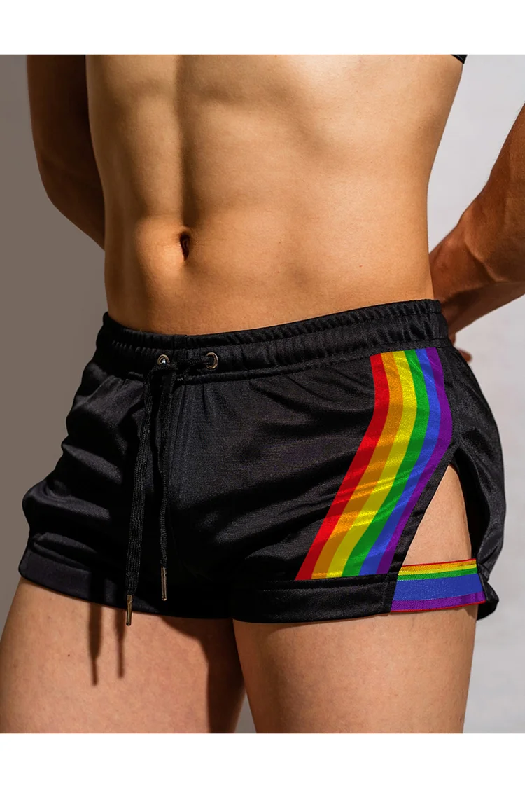 Ciciful Rainbow Striped Patchwork Cut Out Stretchy Shorts