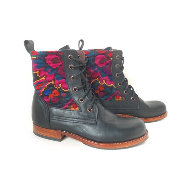 Retro Print Stitching Boots